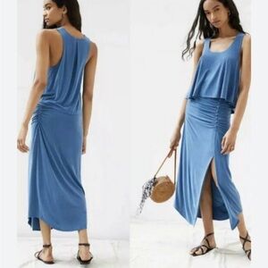 Anthropologie Blue Silky Skirt Set LP